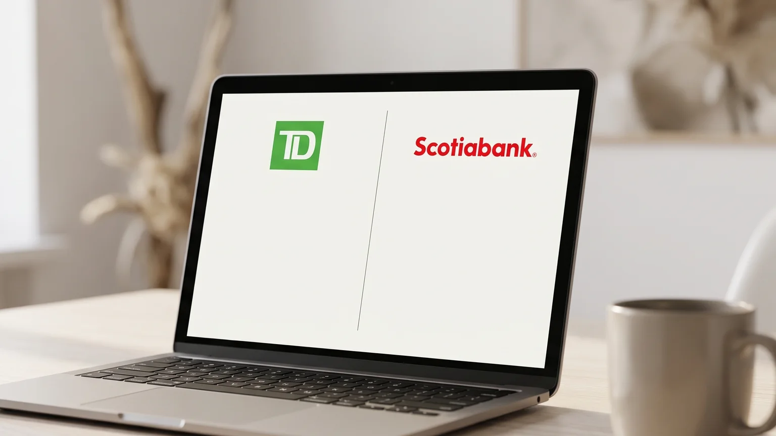 Un portable qui compare les plateformes de courtage TD et Banque Scotia côte à côte